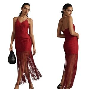 Vineet Bahl Anthropologie Red Fringe‎ Dress Sleeveless Party Cocktail Medium
